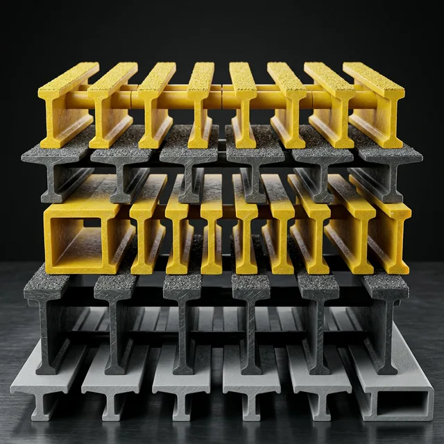 Pultruded FRP grating panels in I-bar and T-bar profiles